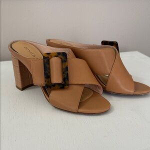 Donald J. Pliner Camel Tan Leather Buckle Mules